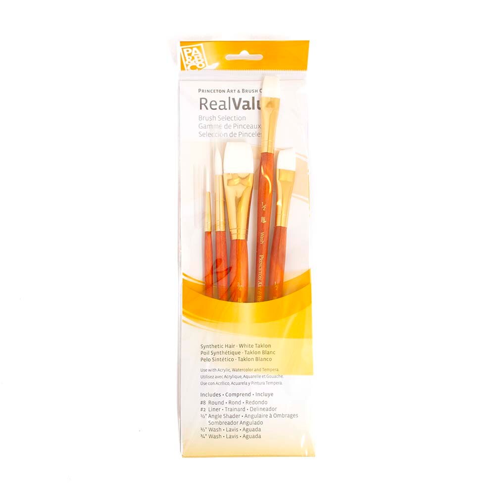 Princeton, White, Brushes, Art & School, Real Value, Pack, Taklon, 5 piece, 400972